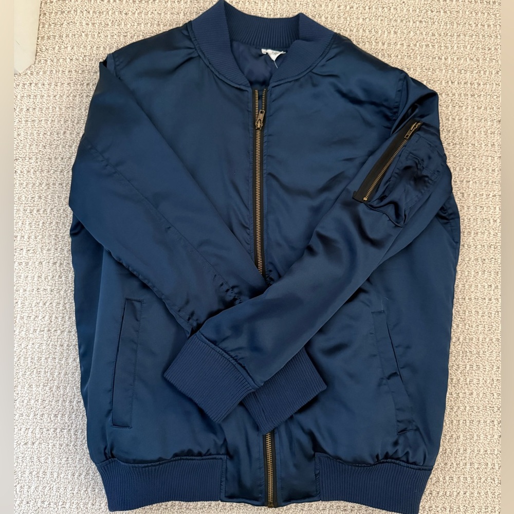 Nordstrom BP Navy Blue Satin Bomber Jacket